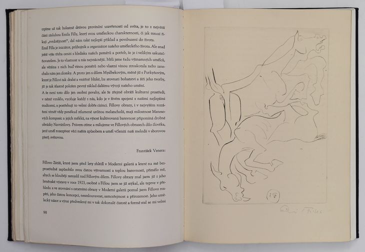 Zápas koní (cena za bibliografii č. 28 František Venera: Dílo Emila Filly, Brno, 1936, 8 originálních grafických listů, list je samostatně neprodejný) - 1